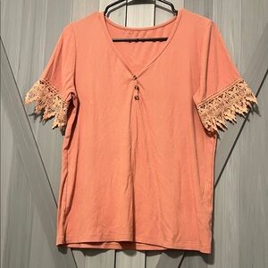Peach Lace Sleeve Women's Top